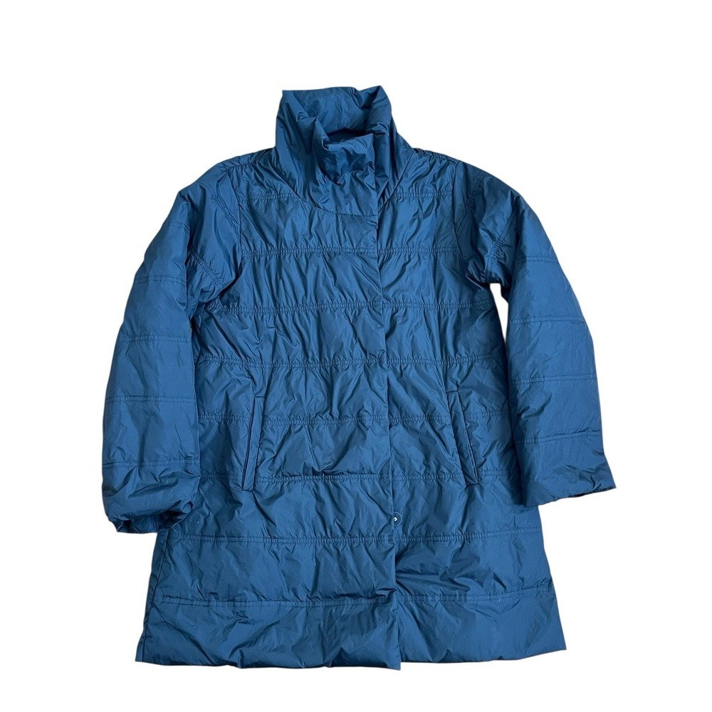 Eileen Fisher Stand‎ Collar Black Down Puffer Winter Coat Jacket, Size XS *Flaw*